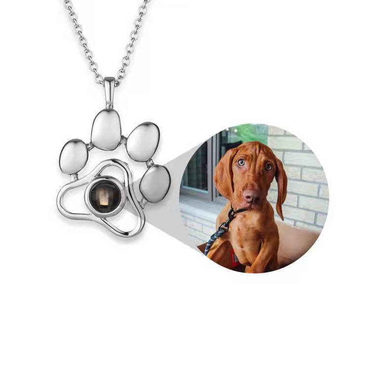 Collier de projection empreinte de patte de chat en acier inoxydable, collier mignon avec empreinte d'animal de compagnie, cadeau commémoratif personnalisé 