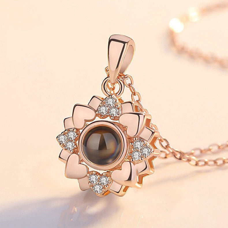 Personalized  Sterling Silver Sunflower Photo Projection Necklace