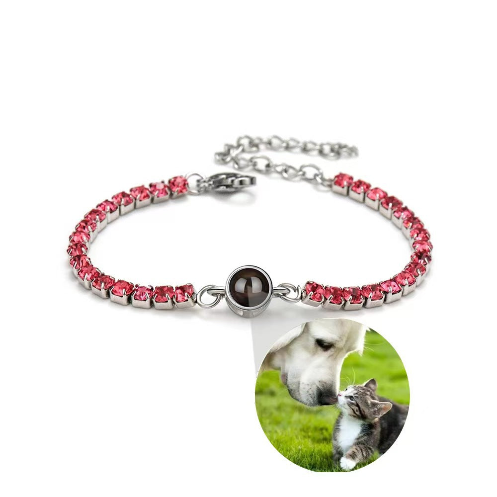 Bracelet à griffes avec projection photo personnalisée transfrontalière incrustée de diamants colorés pour femme en acier titane 100 Je t'aime en plusieurs langues Commémoration européenne et américaine 