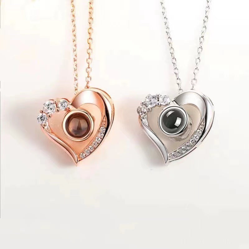 Collier de projection personnalisé en forme d'amour avec photo couleur pour femme Cadeau de Thanksgiving et de Noël 