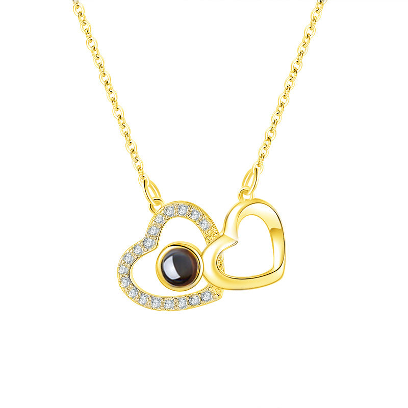 Personalized Double Heart Projection Necklace