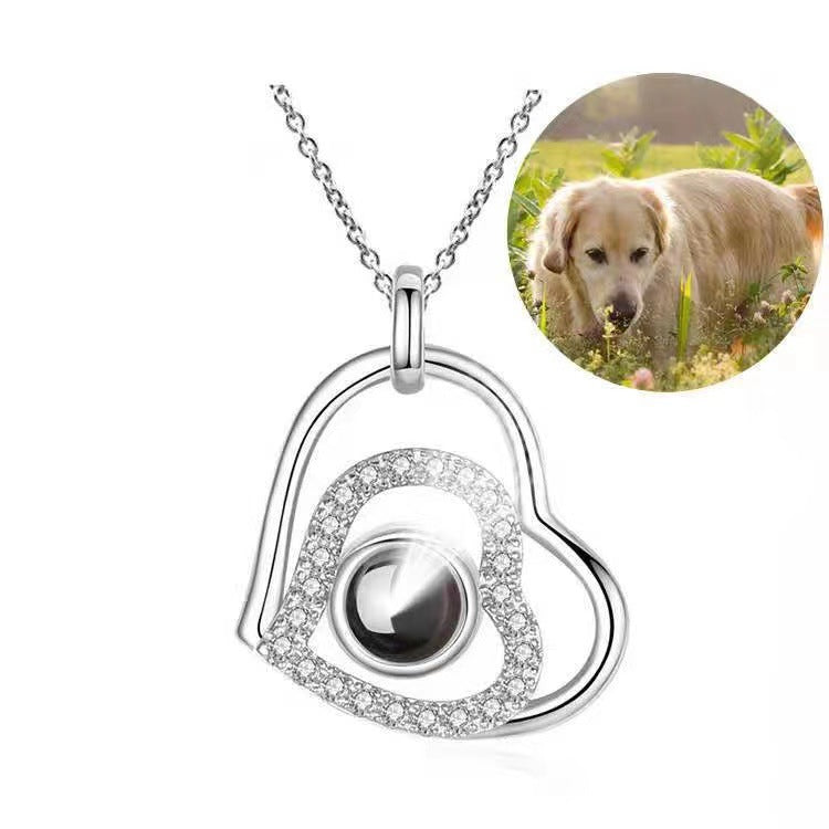 Vente personnalisée de photos en argent s925 Europe et États-Unis commerce extérieur transfrontalier = Je t'aime collier en argent nano projection image couleur photo texte