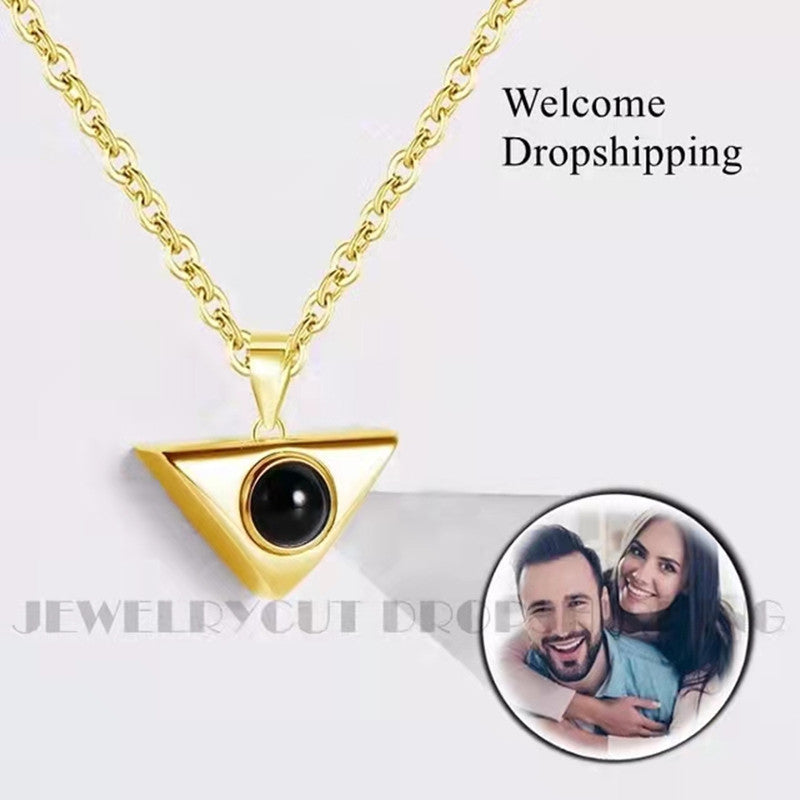 Personalized  Golden Triangle Pyramid Projection Photo Necklace