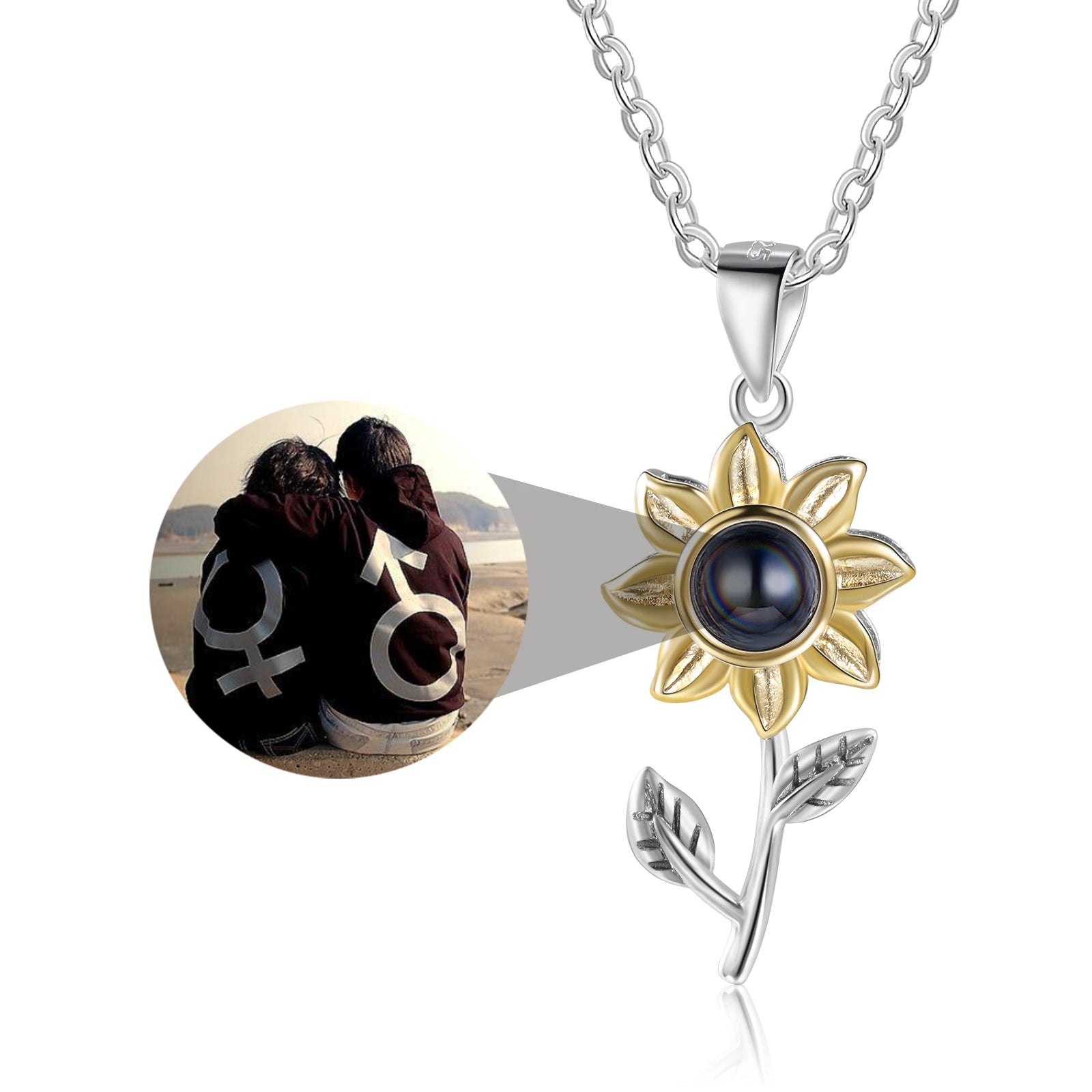 Personalized Silver Sunflower Projection Necklace