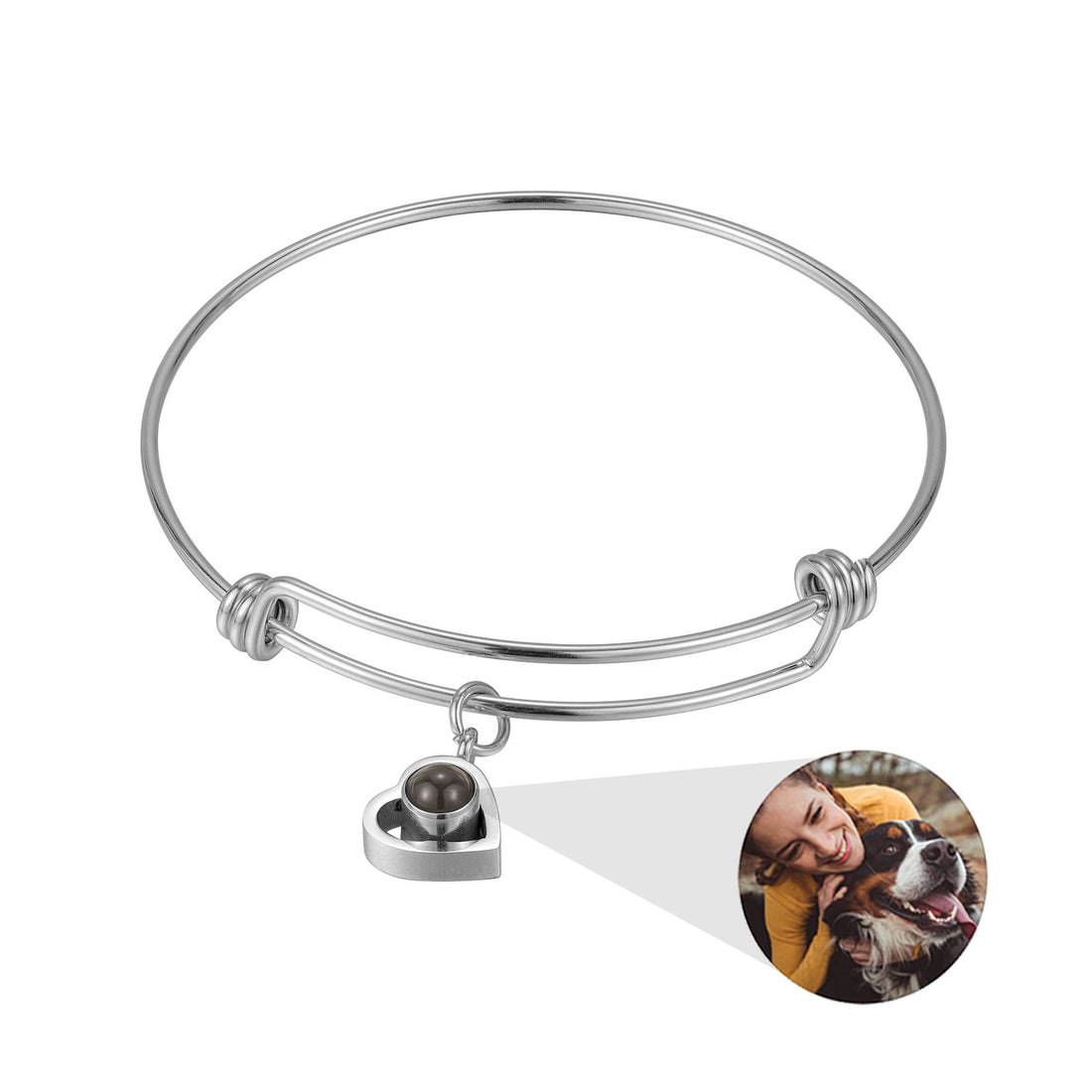 Bracelet de projection transfrontalier en 100 langues avec photo personnalisée et pendentif en forme de cœur en acier titane fait à la main en Europe et en Amérique 