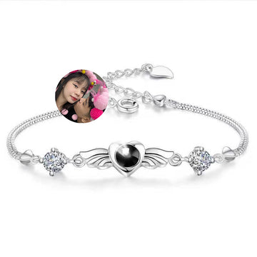 Bracelet de projection d'ailes d'ange avec photo personnalisée, bijoux de luxe lumineux, personnalisation photo 