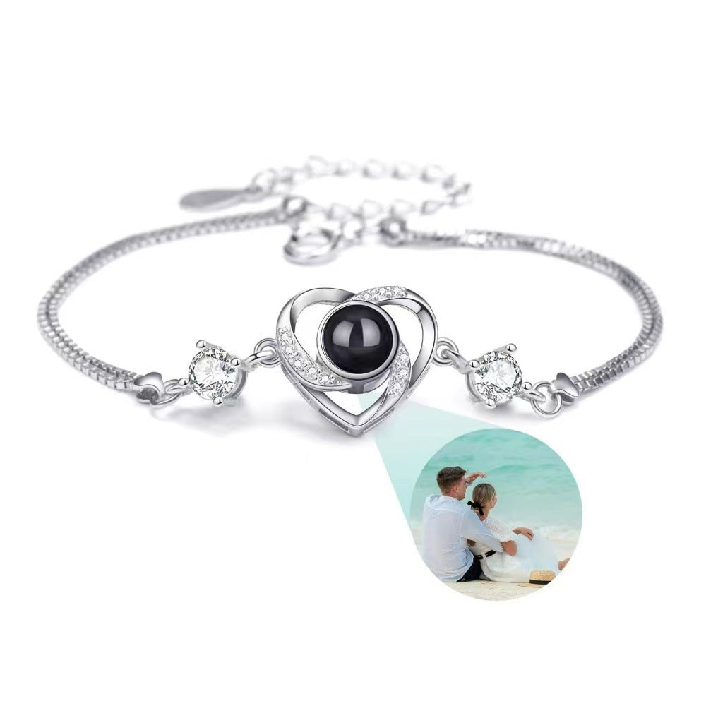 Personalized Simple Diamond Set Heart Projection Bracelet