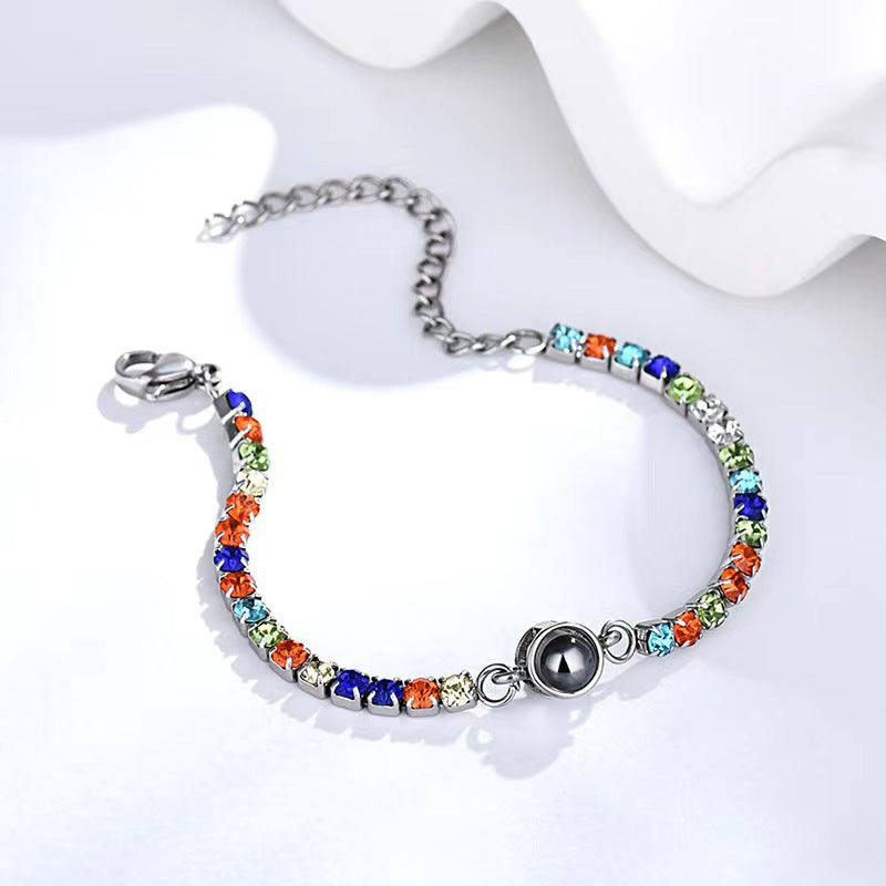 Personalized Stainless Steel Round Row Drill Projection Bracelet