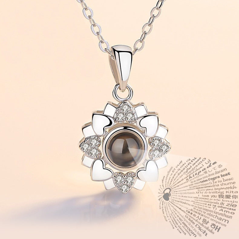 Personalized  Sterling Silver Sunflower Photo Projection Necklace